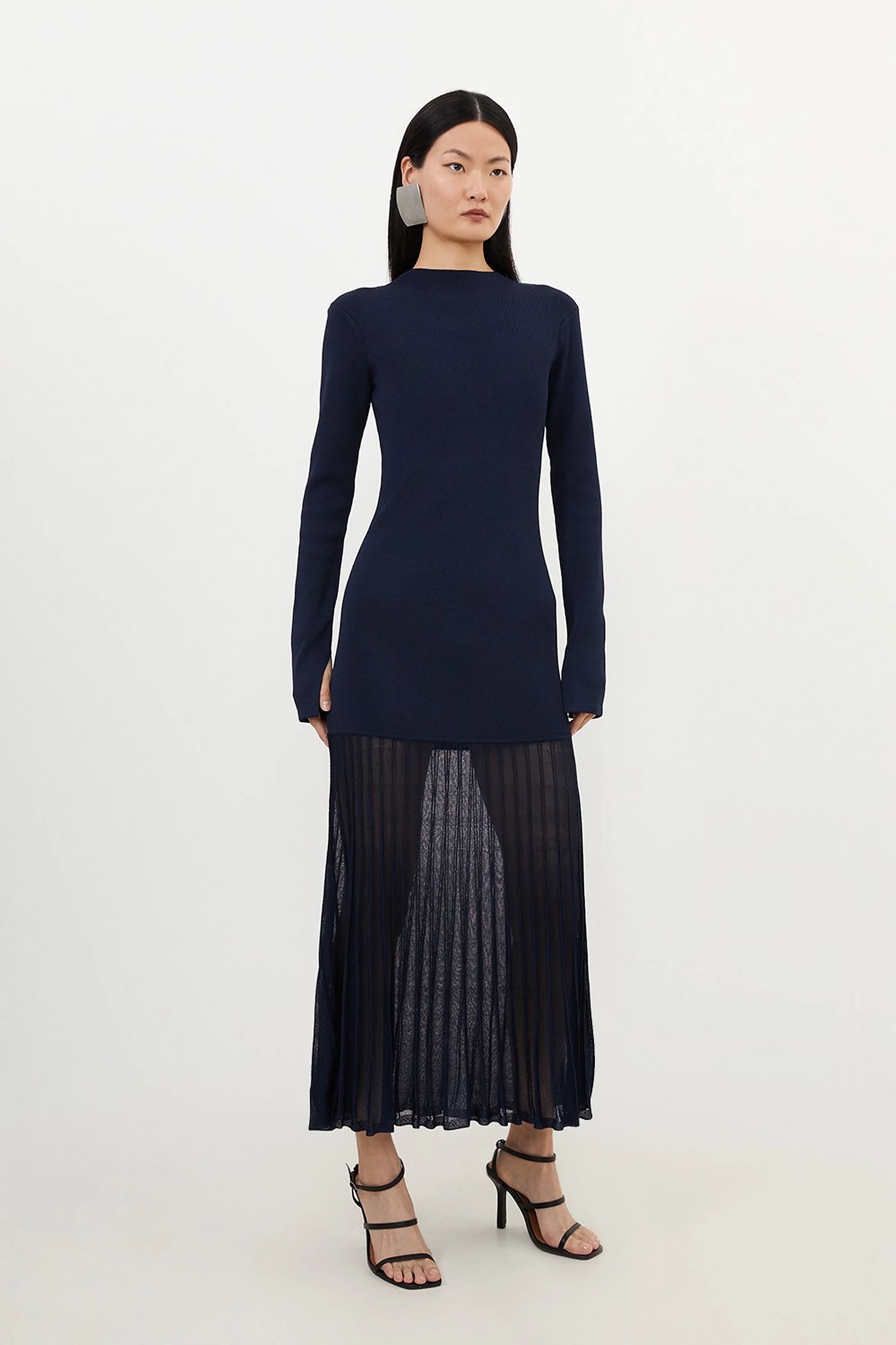 Viscose Blend Knit Sheer Skirt Midaxi Dress | Karen Millen UK + IE + DE + NL