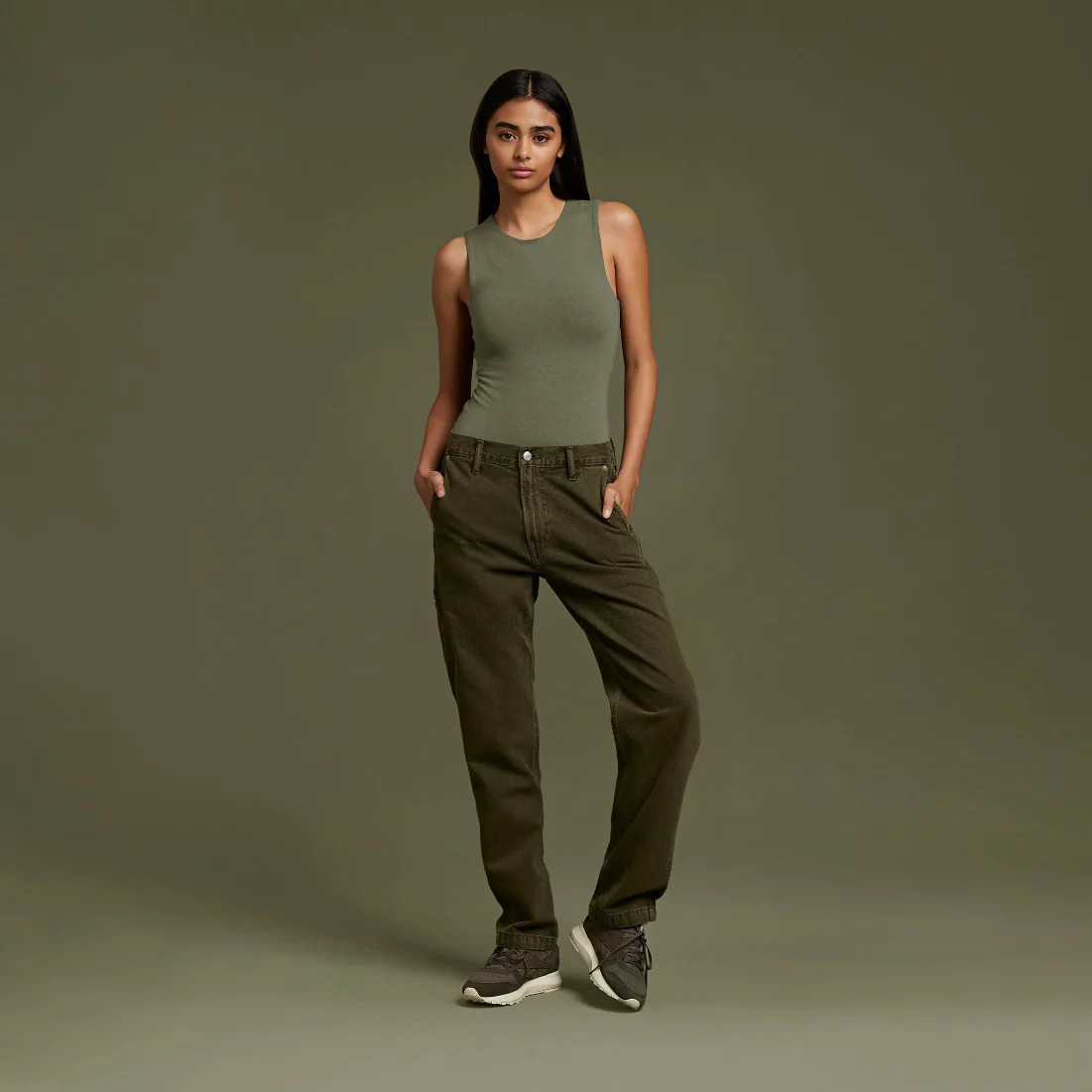 Women's Classic Crew Tank Bodysuit - Dark Olive - nuuds | nuuds