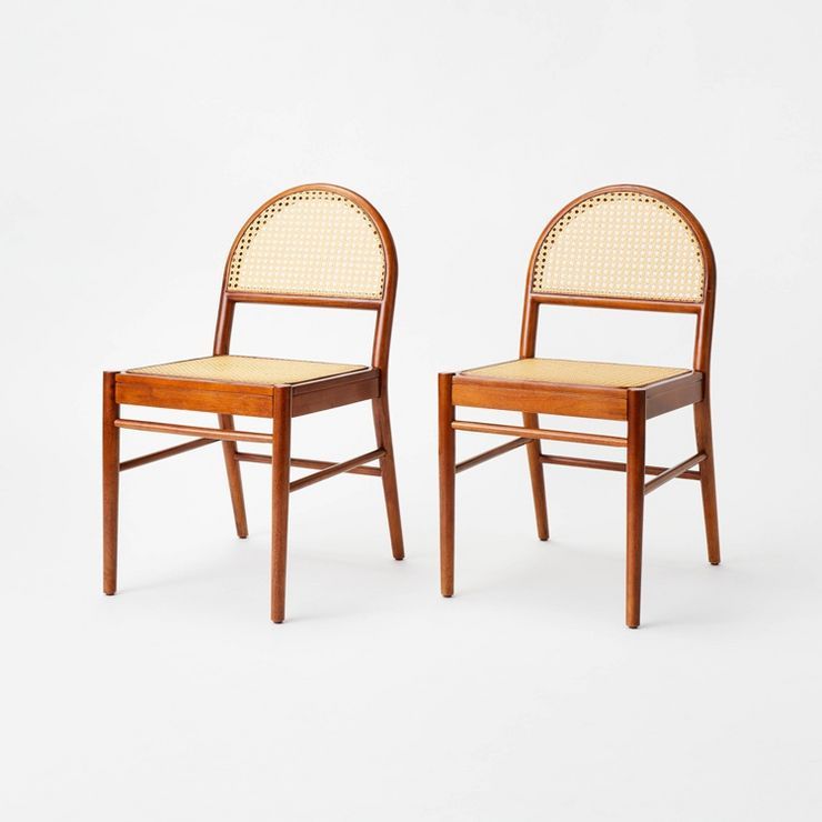 2pk Gilbert Arch Back Caned Woven Dining Chairs Walnut - Threshold™ designed with Studio McGee | Target