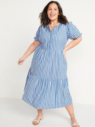 Tiered Dobby-Stripe No-Peek Plus-Size Midi Dress | Old Navy (US)