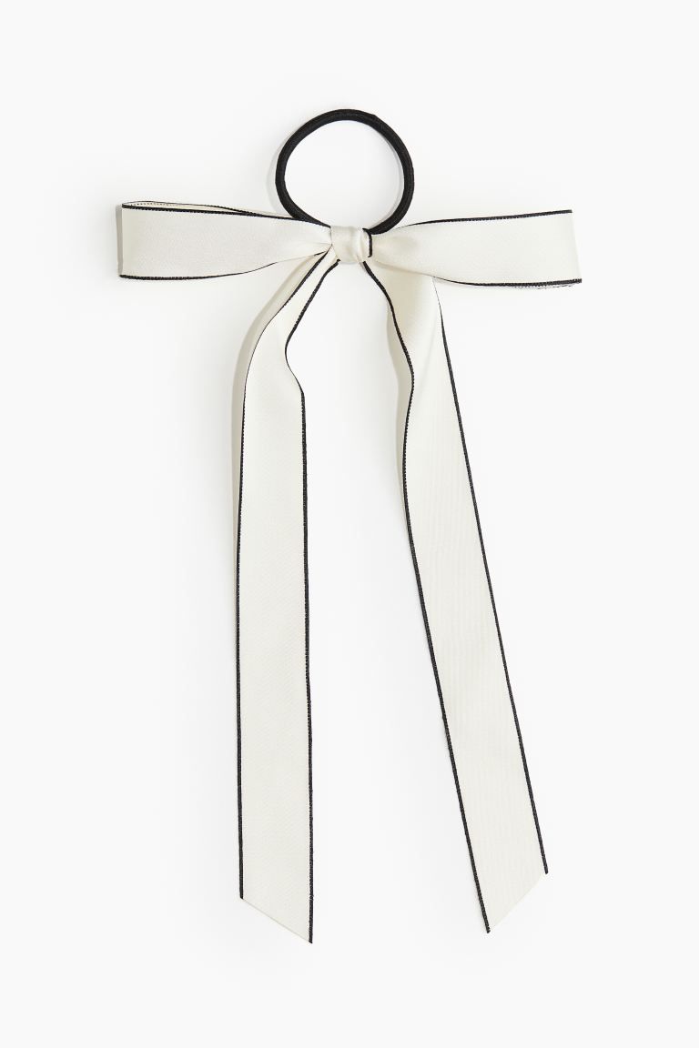 Bow-detail hair elastic - Cream/Black - Ladies | H&M GB | H&M (UK, MY, IN, SG, PH, TW, HK)