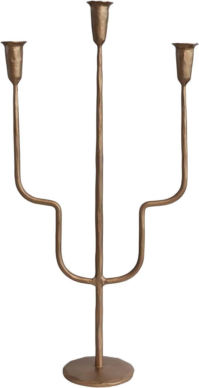 Creative Co-Op Hand-Forged Metal Candelabra, Antique Gold Finish (Holds 3 Tapers) | Amazon (US)