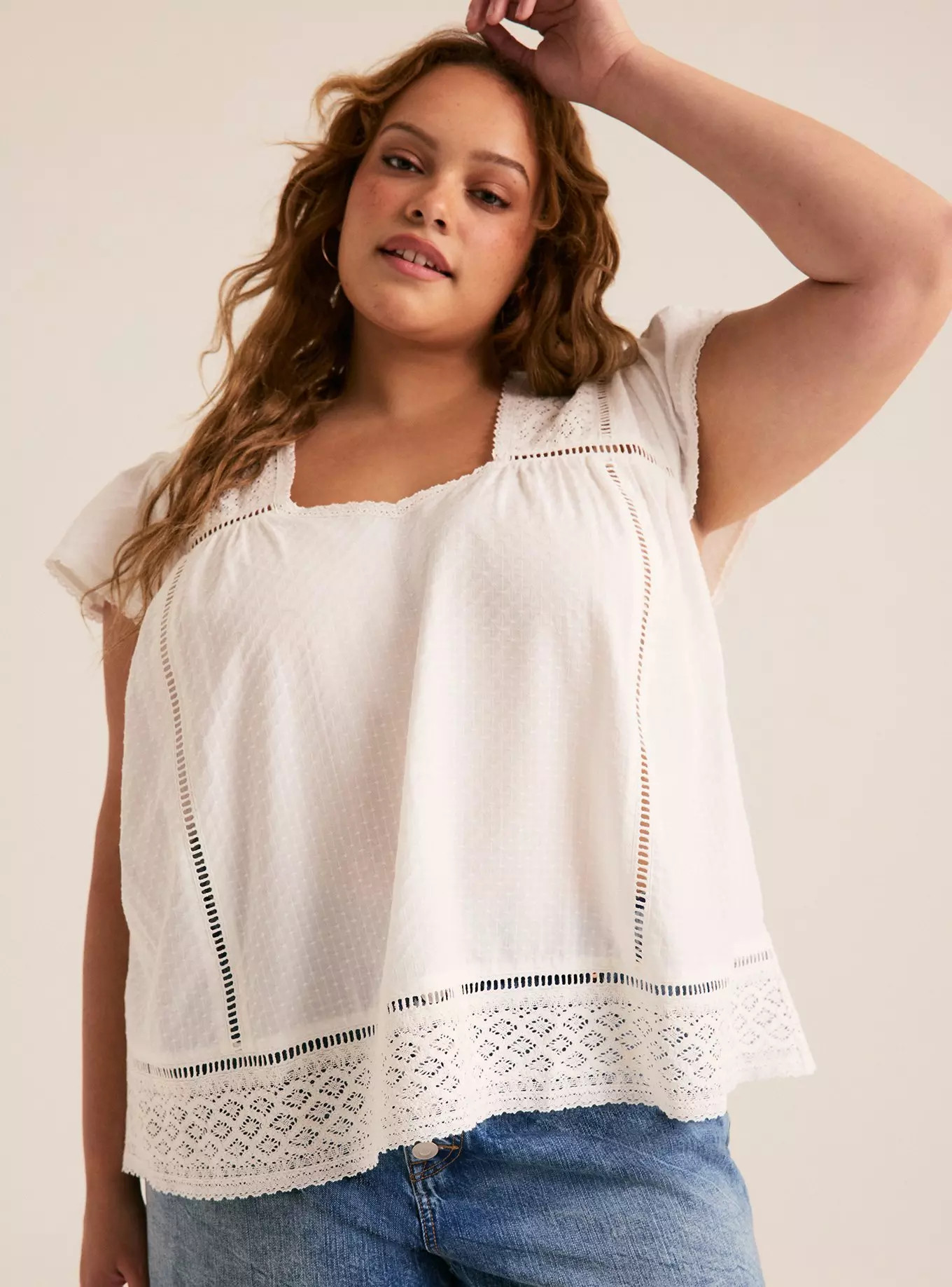 Festi Lace Inset Flutter Sleeve Top | Torrid (US & Canada)