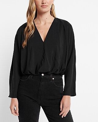 Satin V-neck Relaxed Dolman Sleeve Top | Express