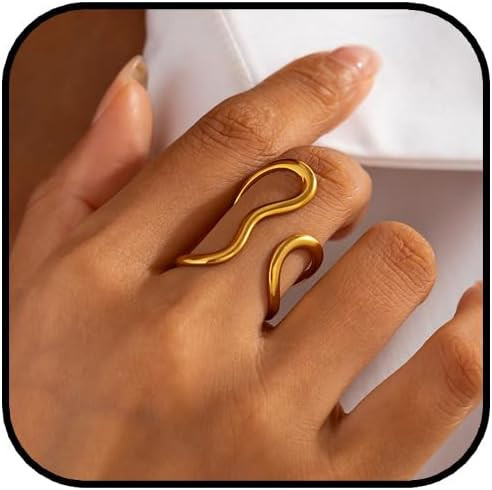 Chunky Rings for Women,Gold Silver Two Tone Asymmetrical Wavy Curve Open Ring Dainty Adjustable S... | Amazon (US)