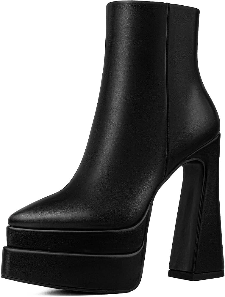 SIFINELAR Women Platform Ankle Boots Chunky Block High Heel Square Toe Booties Side Zipper Short ... | Amazon (US)