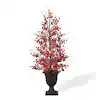 Glitzhome 3 ft. Pre-Lit Lighted Berry and Pine Cone Urn Artificial Christmas Tree Porch Tree 2040700001 | The Home Depot
