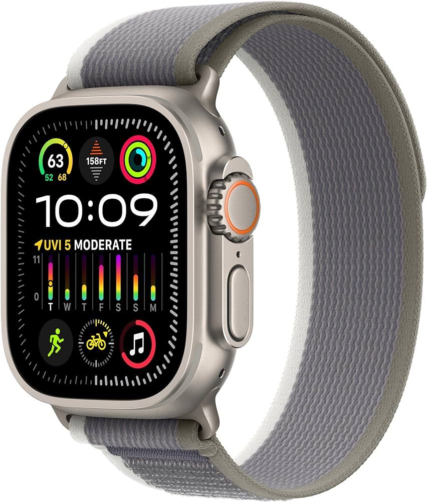 Apple Watch Ultra 2 [GPS + Cellular 49mm] Smartwatch with Rugged Titanium Case & Green/Grey Trail... | Amazon (US)
