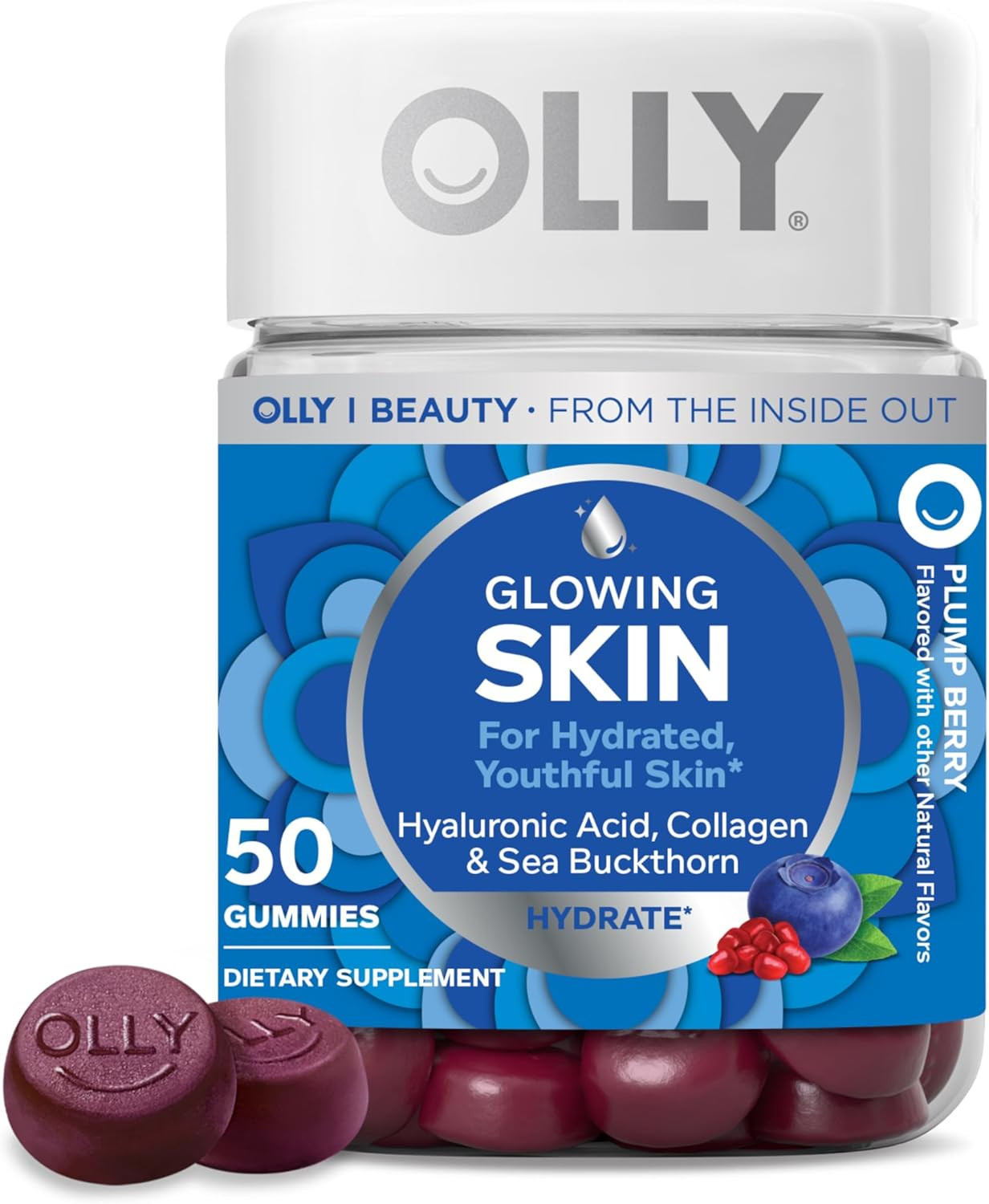 OLLY Glowing Skin Collagen Gummy, Hydrated, Youthful Skin, Hyaluronic Acid, Sea Buckthorn, Chewab... | Amazon (US)
