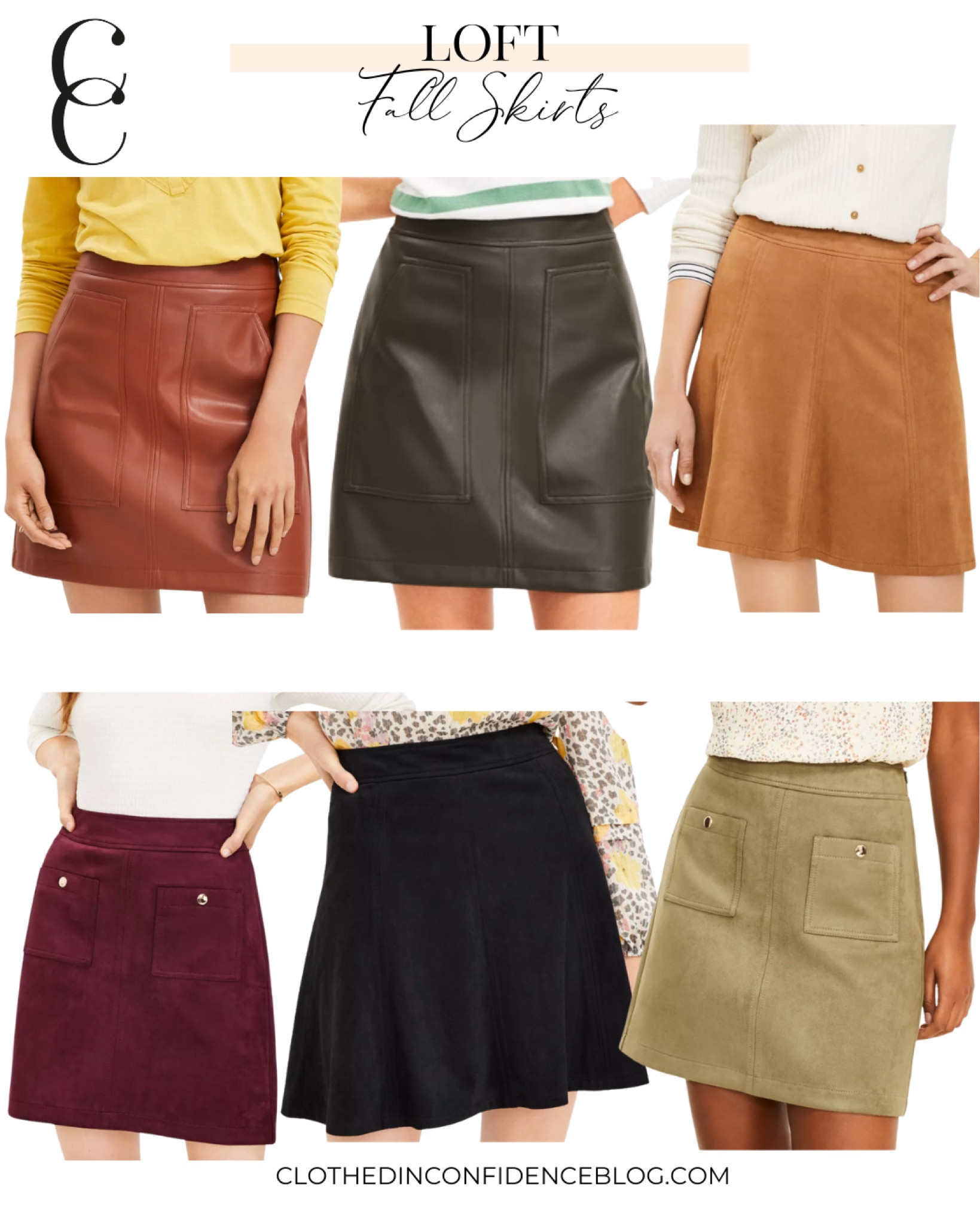 The cutest faux leather and suede skirts for fall from loft. I love burgundy, maroon, camel, and olive in the fall. These are a perfect modest length and great staples for fall wardrobe. These make for a church, brunch, shopping, or teacher outfit 

#LTKworkwear #LTKSeasonal #LTKunder100