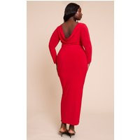 Plus Deep Red Scoop Back Detail Long Sleeve Maxi Dress | PrettyLittleThing US