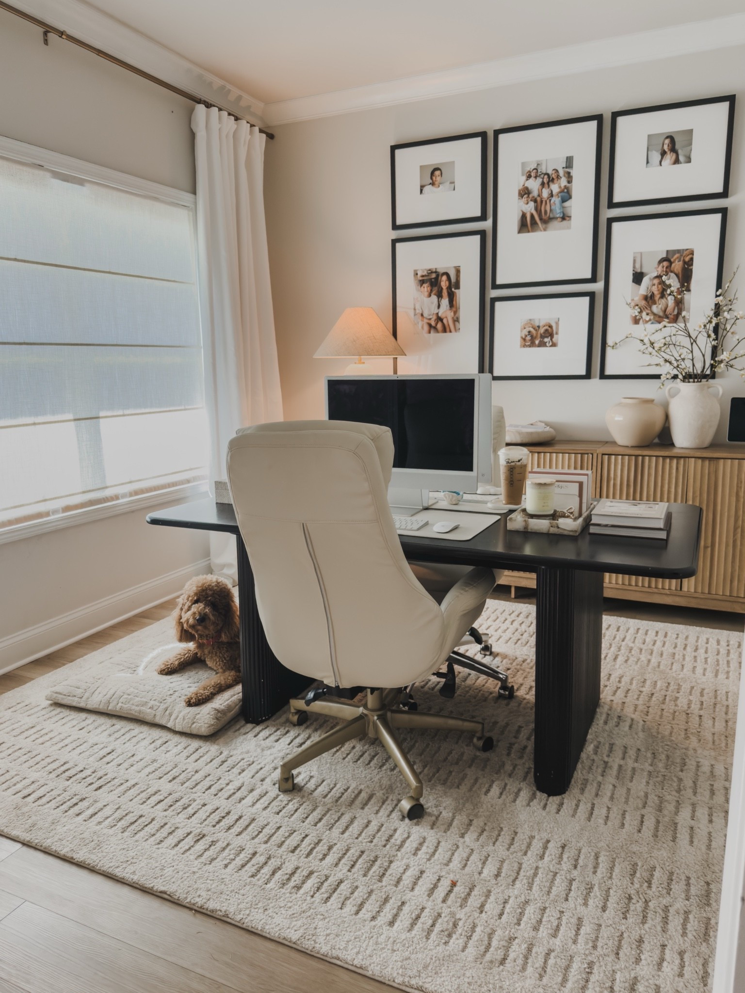 #AD When designing my office, I wanted every piece to balance both aesthetic and function. Using a dining table as a desk gives me plenty of room to work, create, and accommodate a second workspace when needed, while the storage cabinets help keep everything organized and clutter out of sight. It's a space that feels beautiful, but also works for the way I use it every day. #wayfair #wayfairpartner @wayfair