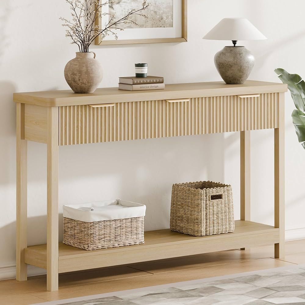Lulive 51" Fluted Console Table for Entryway, Entryway Table with 3 Wooden Drawers, Farmhouse Beh... | Amazon (US)