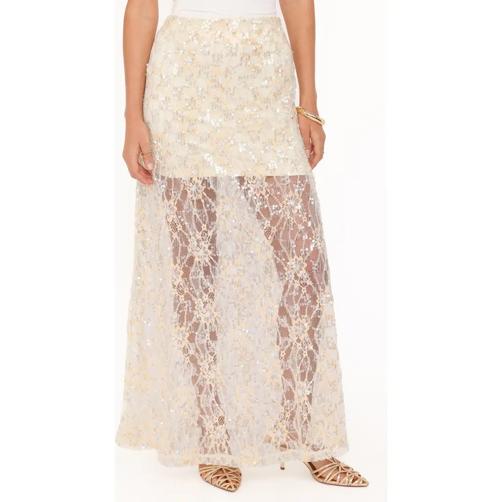 Petal & Pup Yonder Sequin Lace Maxi Skirt in Pale Yellow at Nordstrom, Size Medium | Nordstrom
