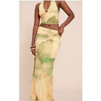 Green Abstract Print Ruched Detail Flowy Maxi Skirts | PrettyLittleThing US