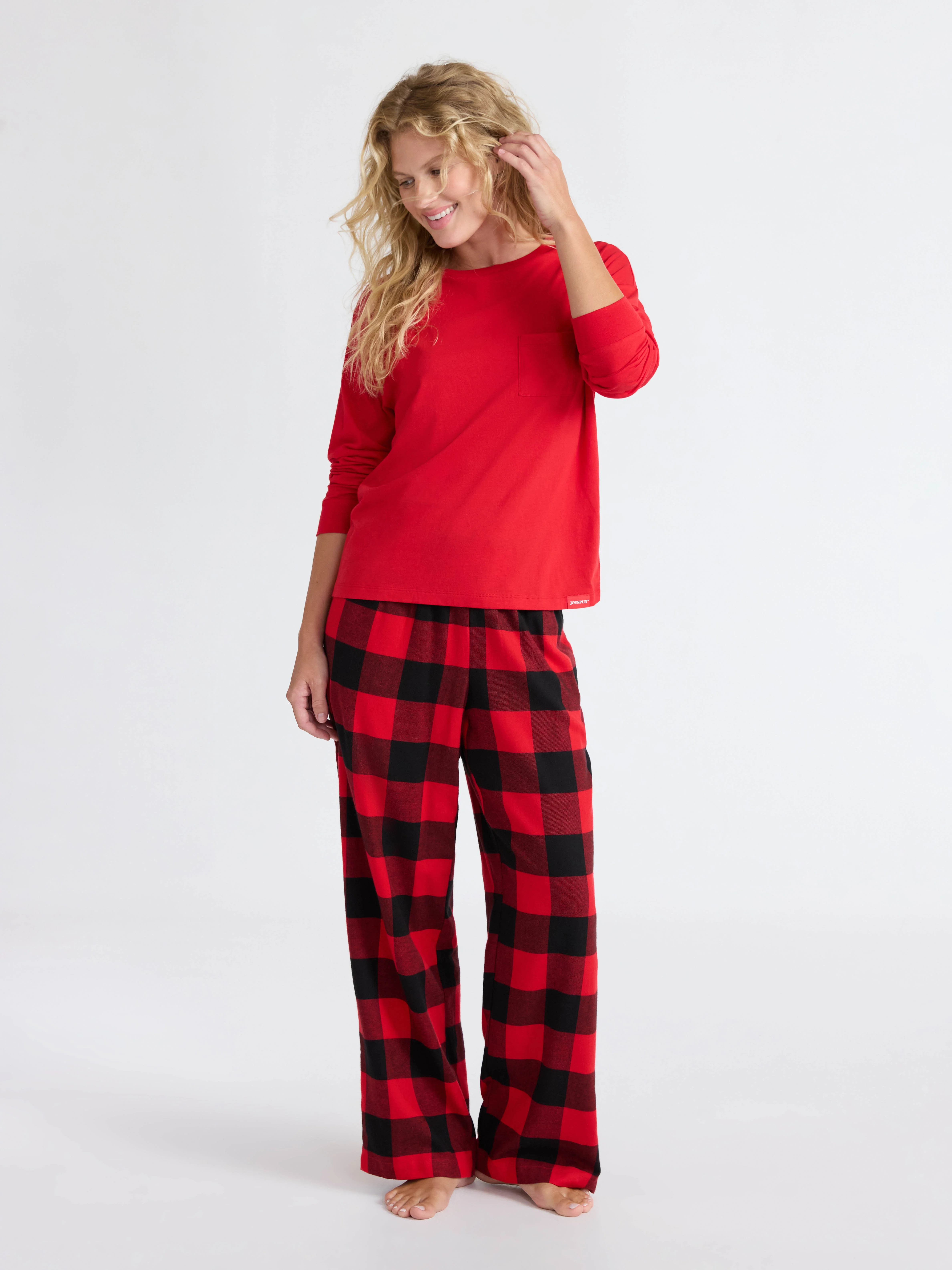 Joyspun Women's Long Sleeve Top and Flannel Pants Pajama Set, 2-Piece, Sizes XS-3X - Walmart.com | Walmart (US)