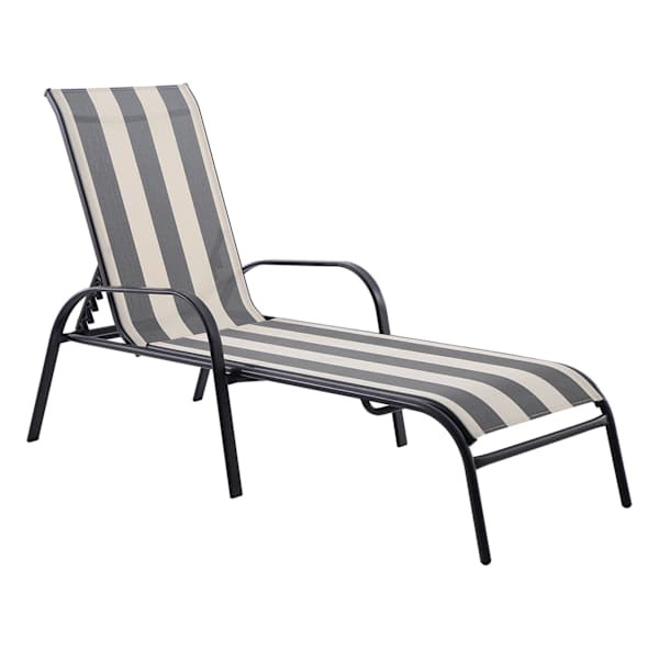 Stackable Sling Patio Chaise Lounge Chair, Black & White Striped | At Home