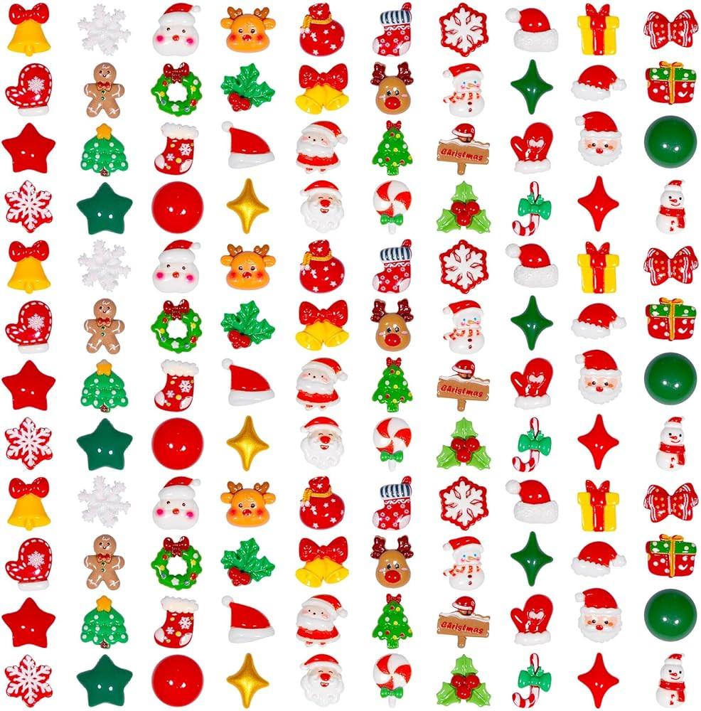 Bbiamsleep 120 Pcs Christmas Resin Flatback Charms Assorted Craft Christmas Resin Ornaments Minia... | Amazon (US)