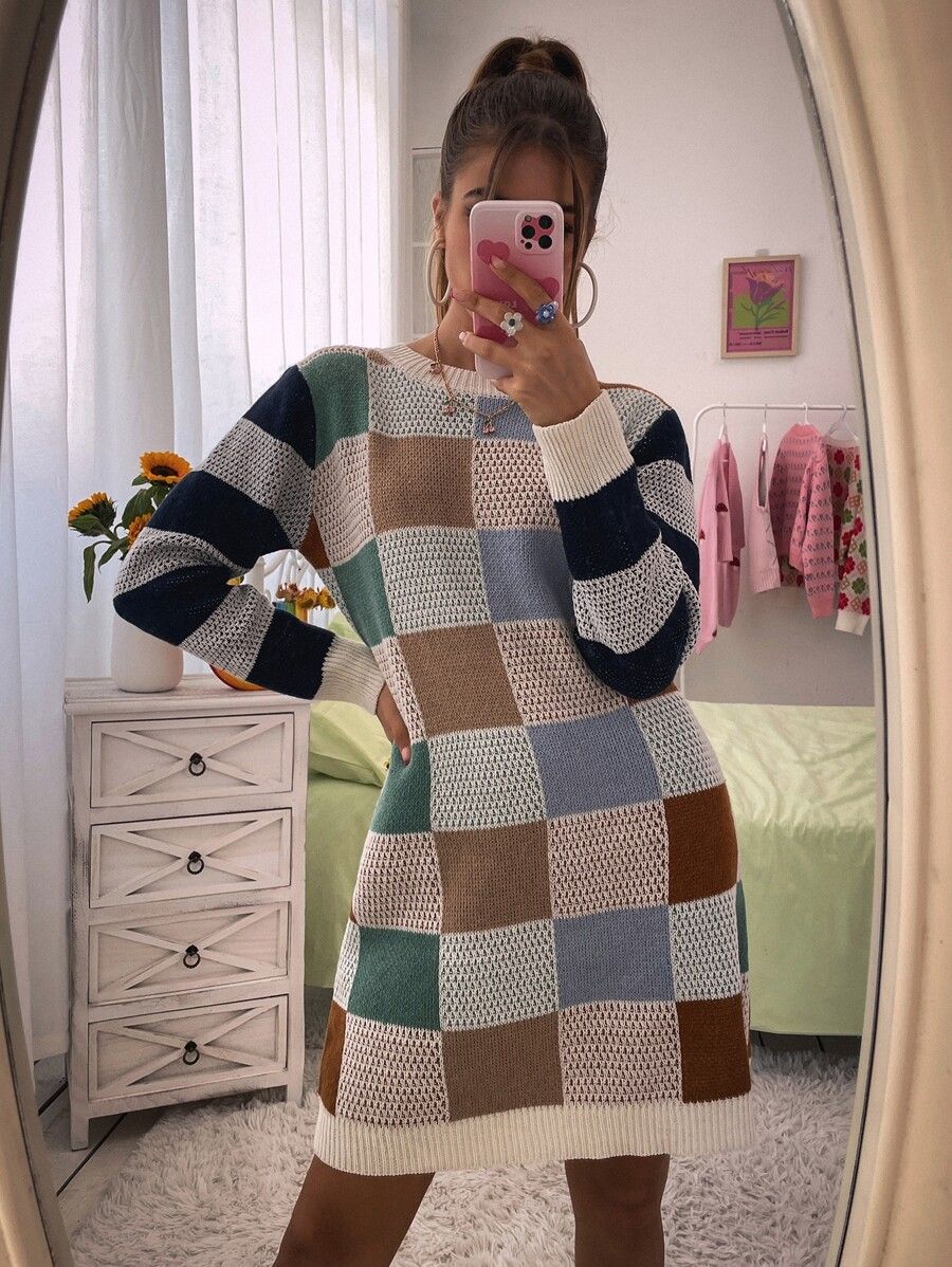 Color Block Sweater Dress | SHEIN