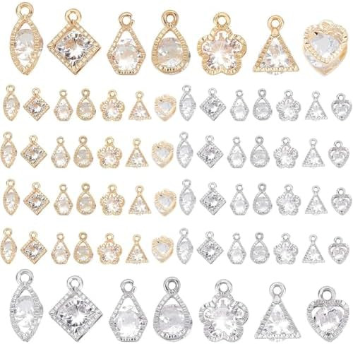 PH PandaHall 70pcs 7 Styles Zirconia Alloy Charms Golden Silver Heart/Flower/Horse Eye/Teardrop/T... | Amazon (US)