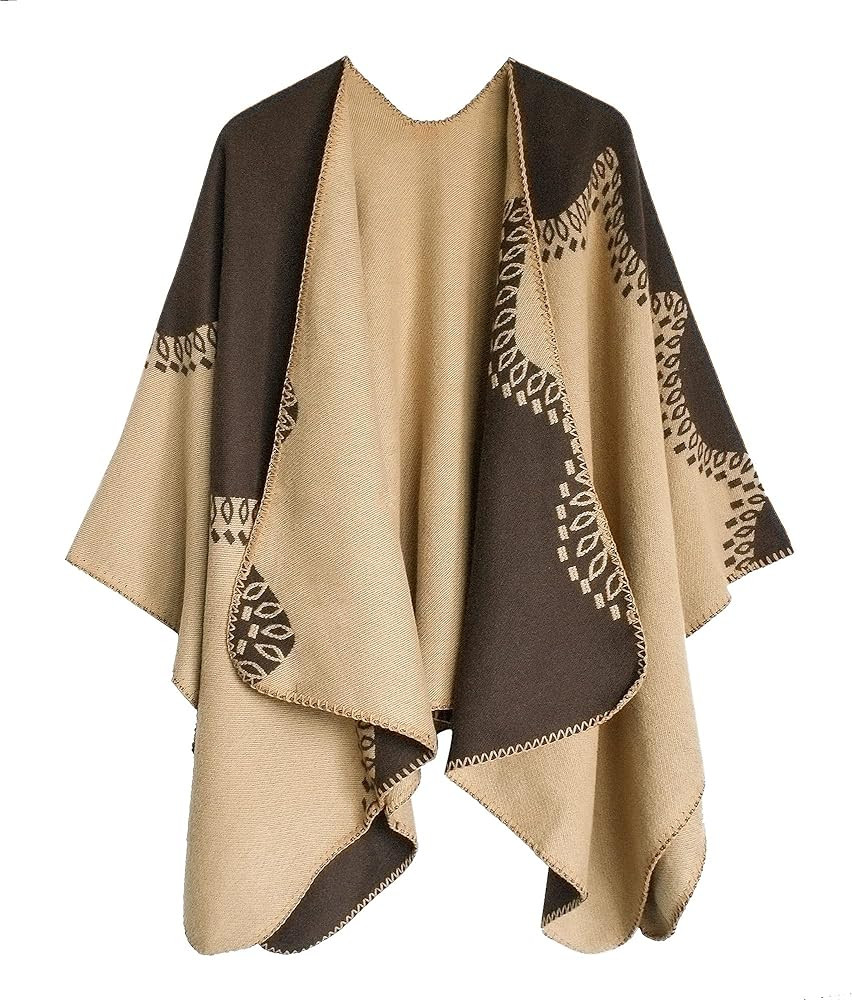 Urban CoCo Women's Color Block Shawl Wrap Open Front Poncho Cape | Amazon (US)