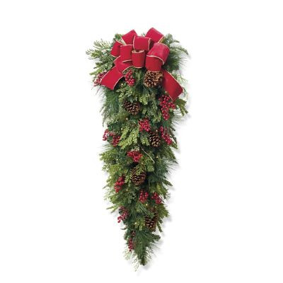 Christmas Cheer Cordless Teardrop Swag with Bow | Frontgate