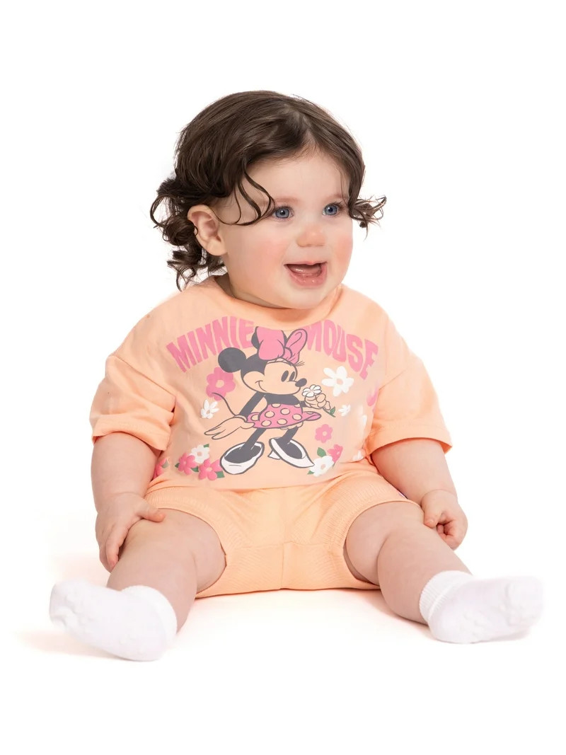 Minnie Mouse Baby Girls Graphic Tee and Bike Shorts Set, 2-Piece, Sizes Newborn-24M | Walmart (US)