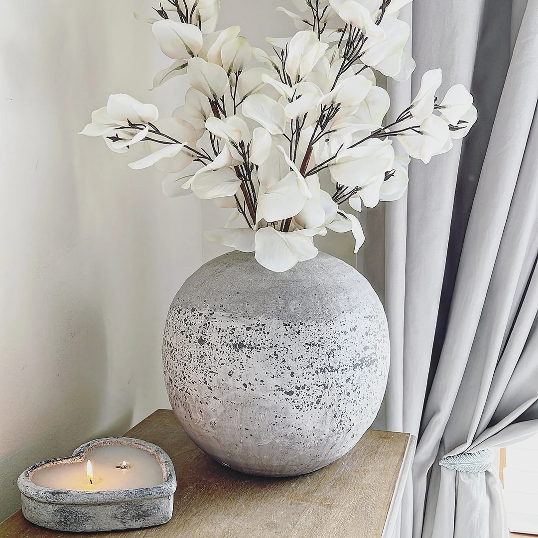 Tabitha Aged Stone Effect Round Ceramic Vase | Etsy (UK)