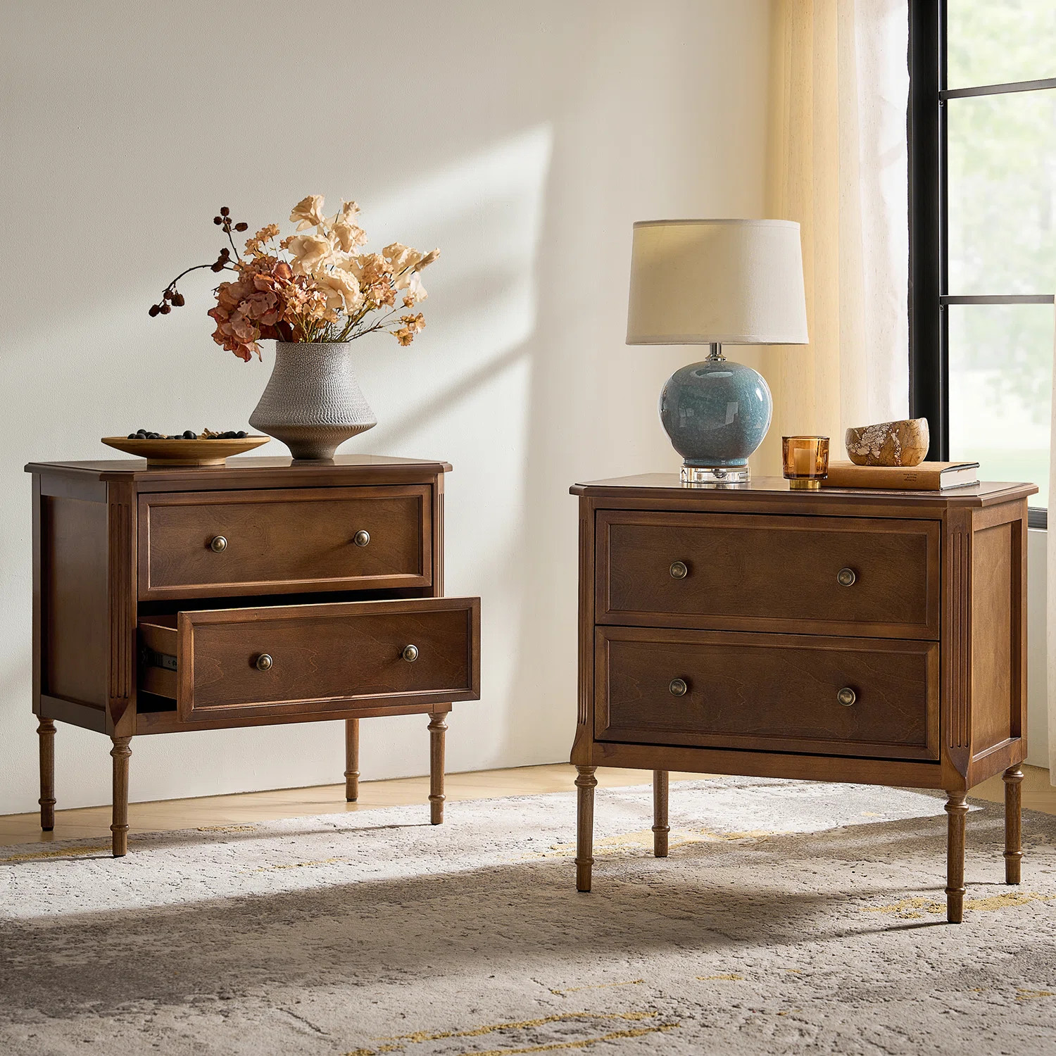 Poston Transitional 28''W 2 Drawer Nightstand with Charging Station and Simple Assembly (Set of 2... | Wayfair North America