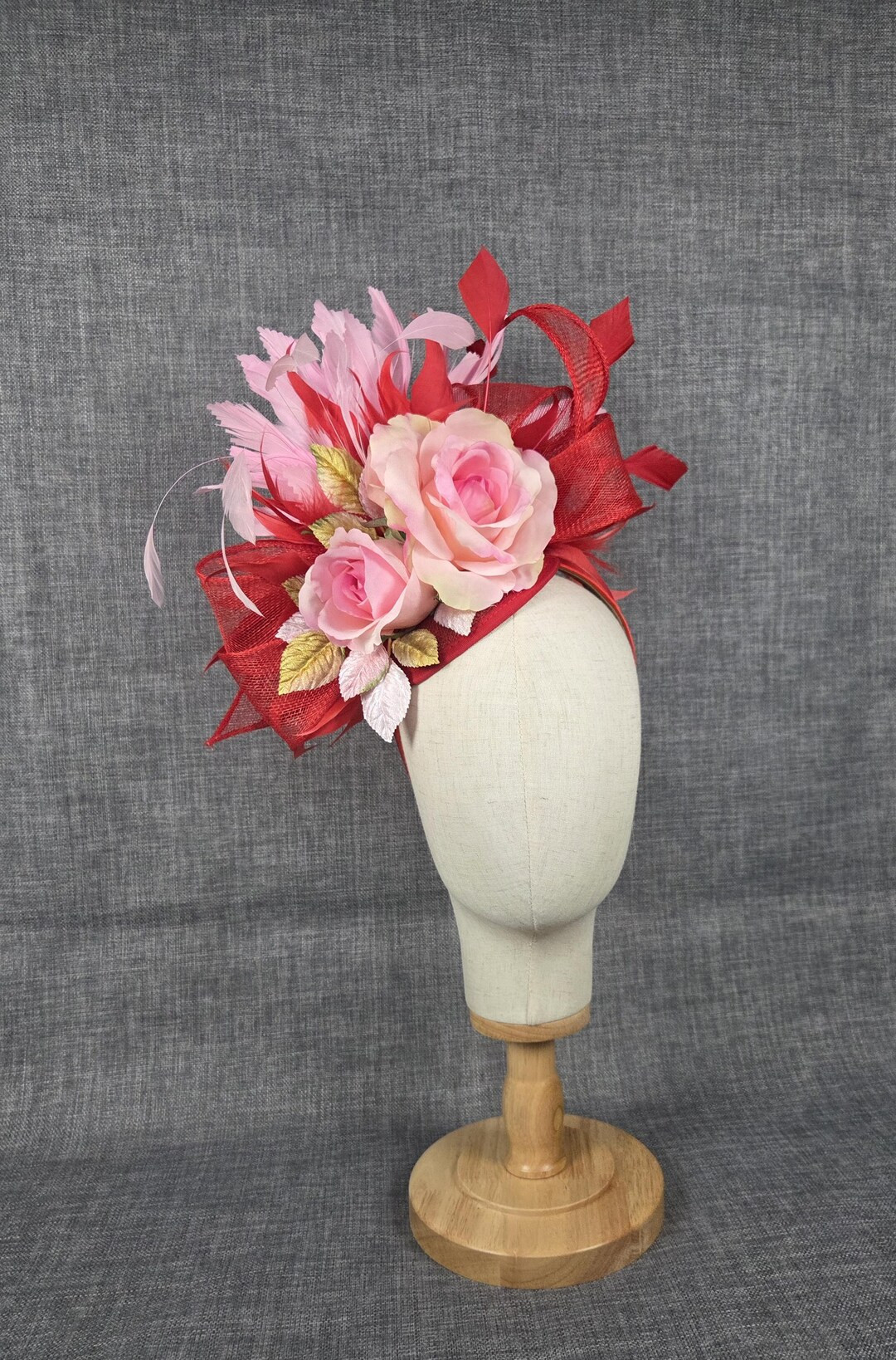 Red Pink Roses Fascinator Kentucky Derby | Etsy (US)