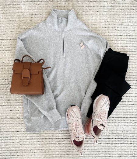 Winter athleisure with oversized 1/4 zip fleece sweatshirt that is on sale for 30% off paired with one of the comfiest leggings and sneakers. Love this look for casual every day, lounging and more 

#LTKsalealert #LTKSeasonal #LTKstyletip