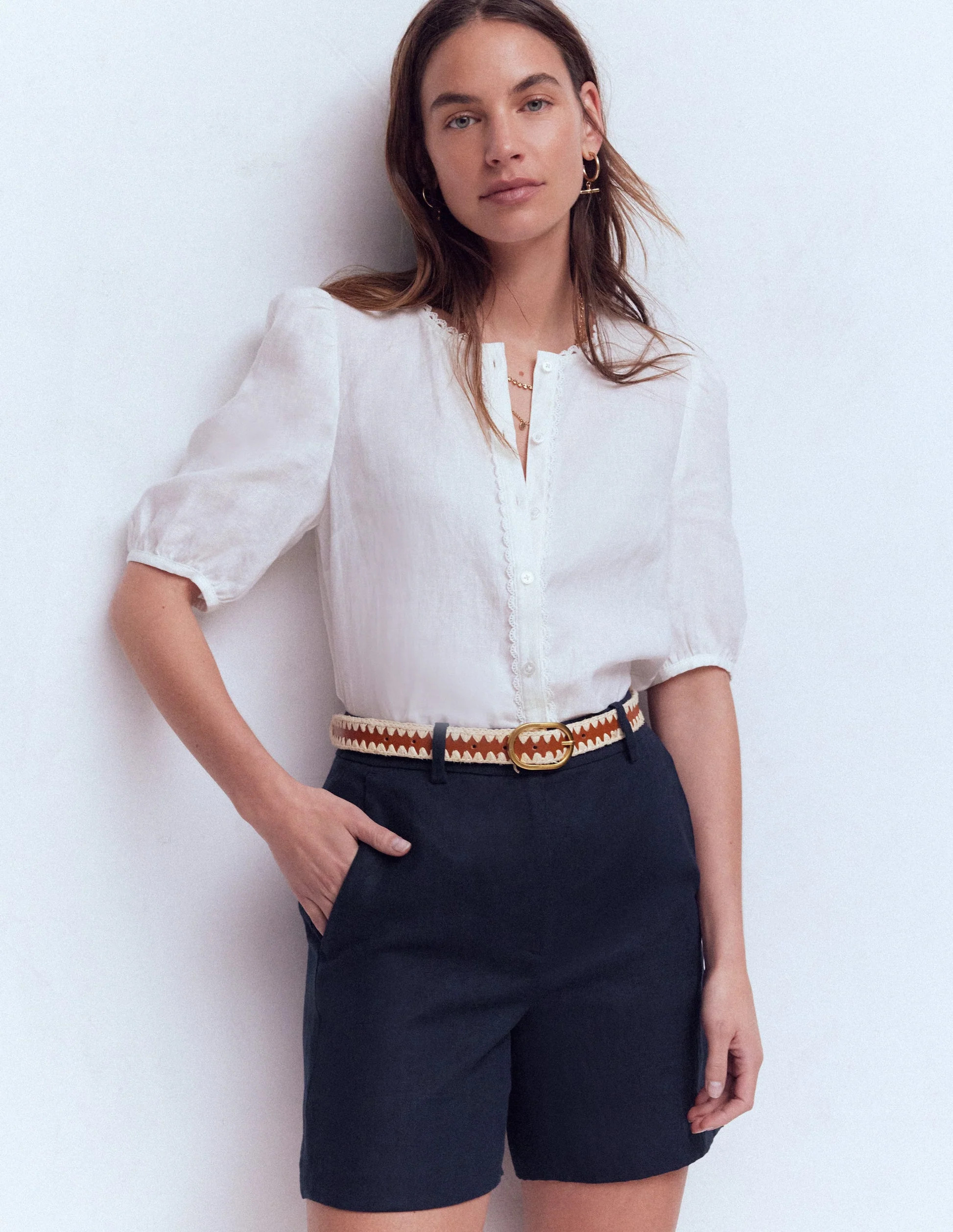 Belgravia Linen Shorts-Navy | Boden (US)