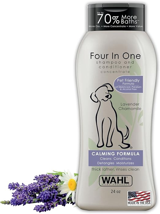 Wahl USA 4-in-1 Calming Dog Shampoo with Lavender Chamomile Scent – Cleans, Conditions, Detangl... | Amazon (US)