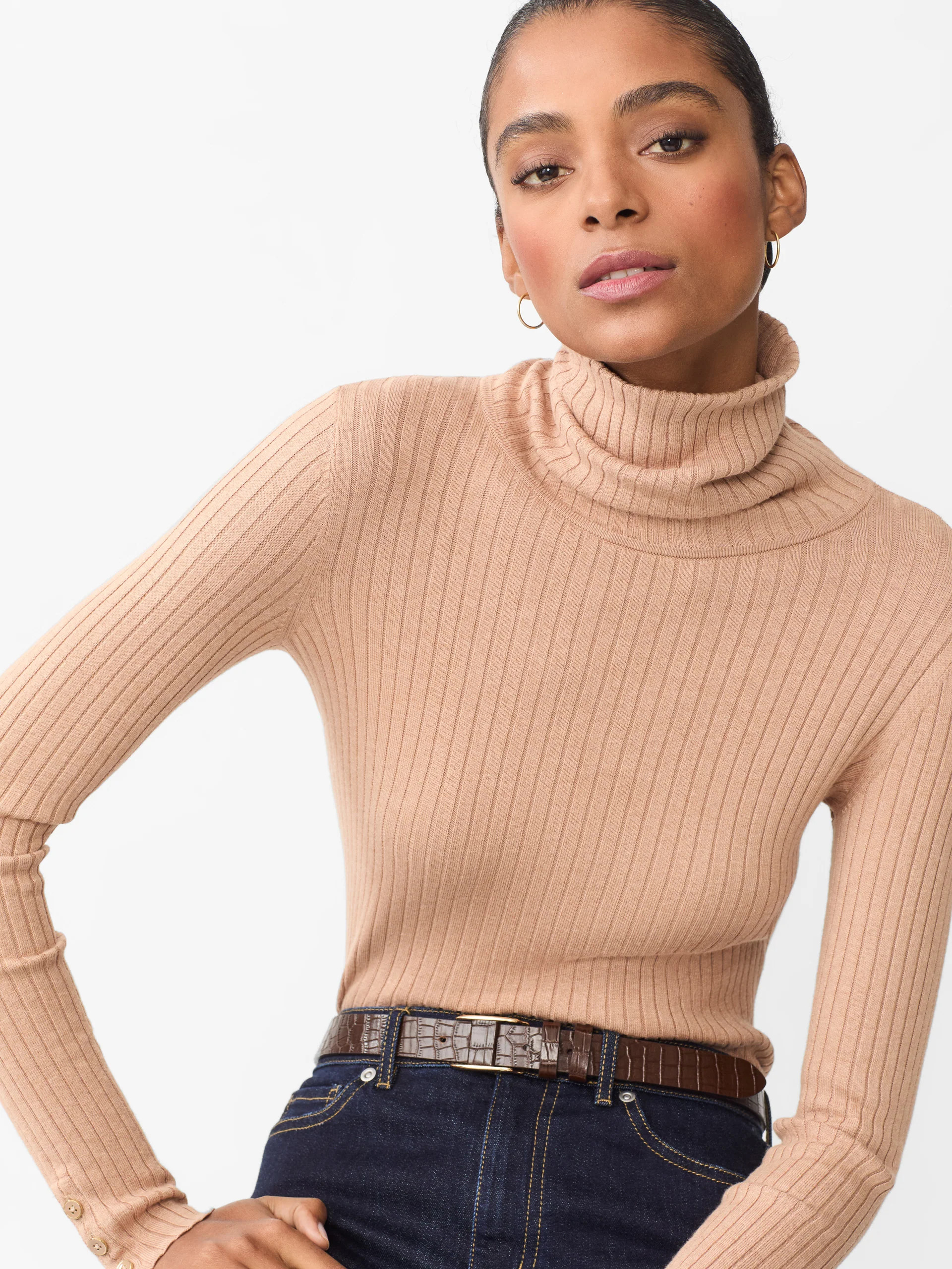 J.McLaughlin Women's Arlette Turtleneck Top Heather Camel, Size XL | Cotton/Spandex | J.McLaughlin