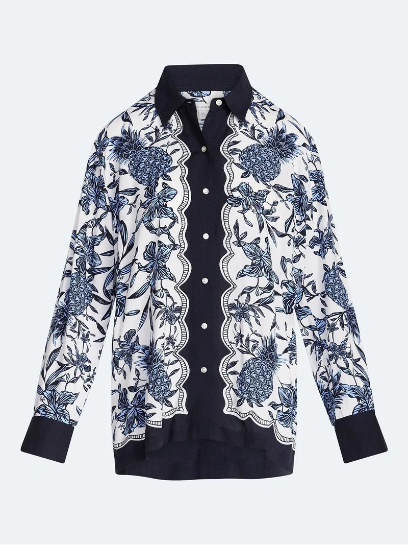 Free Assembly Women's and Women\u2019s Plus Pineapple Print Shirt with Long Sleeves, Sizes XS-4X | Walmart (US)