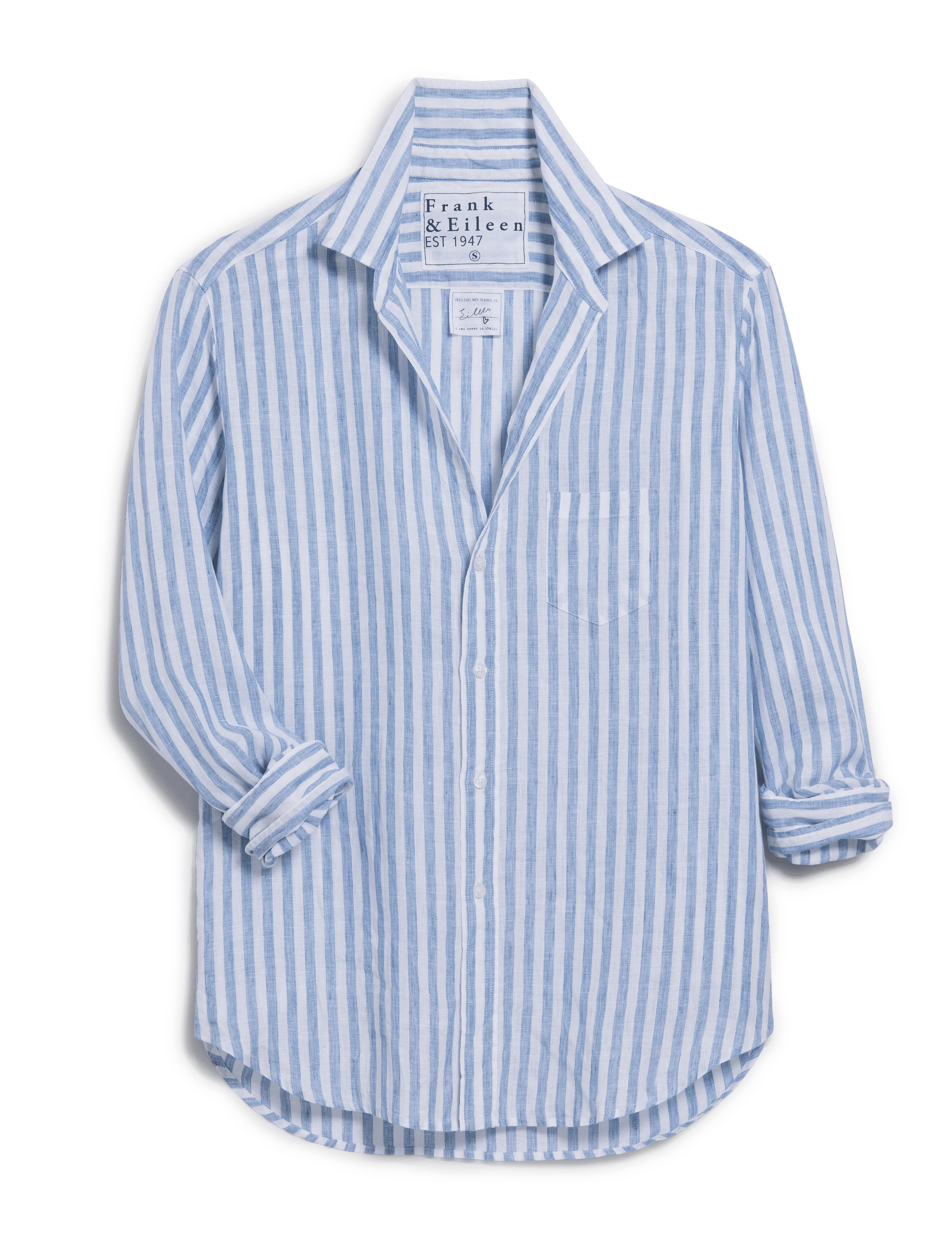 EILEEN White and Blue Stripe, Italian Classic Linen | Frank & Eileen