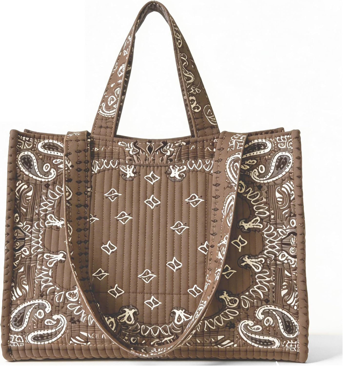 Quilted Bandana Tote Bag Cotton Shoulder Bag with Zipper | Amazon (US)
