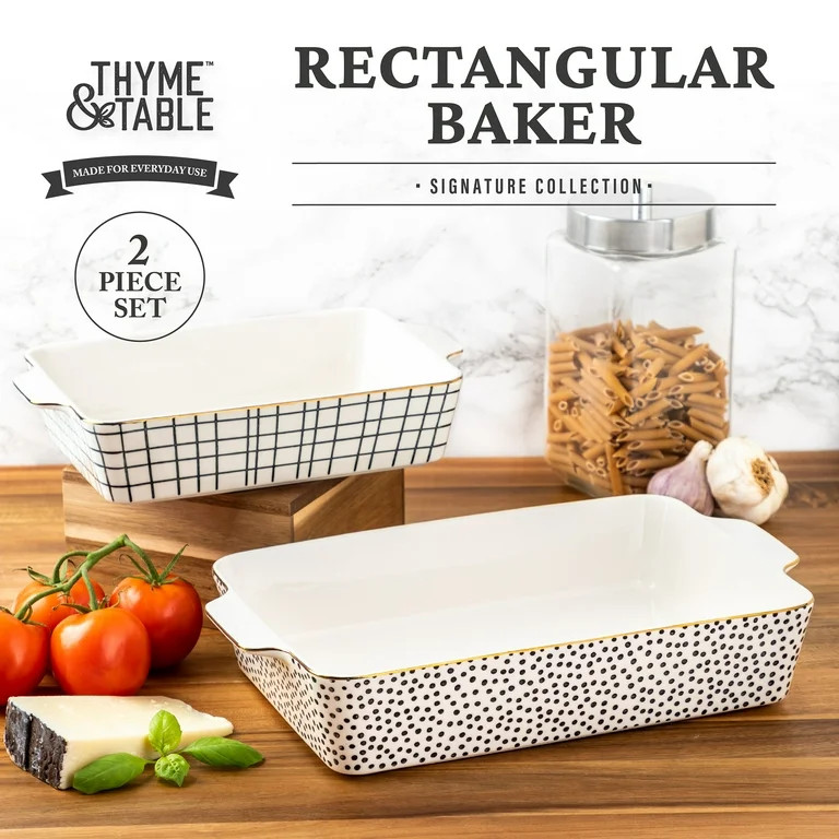 Thyme & Table Stoneware Rectangular Baker, Black & White Dot, 2-Piece Set | Walmart (US)