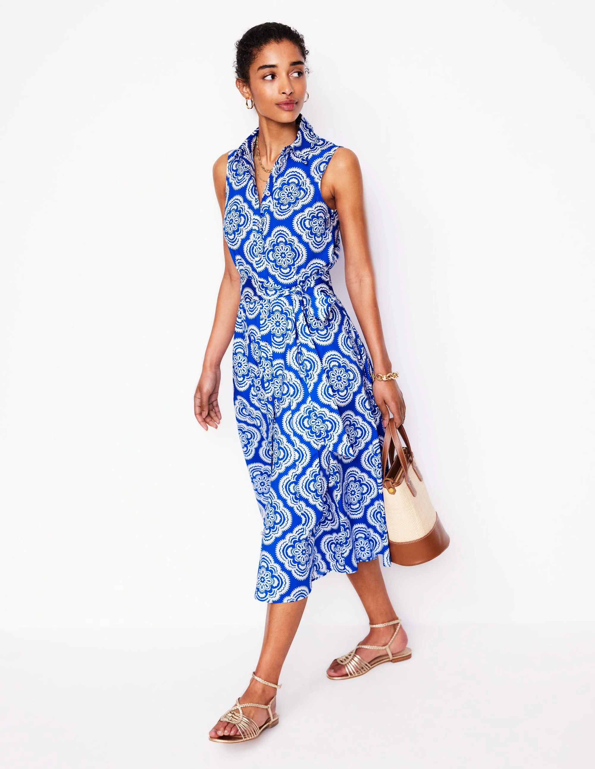 Amy Sleeveless Shirt Dress-Gallery Blue, Botanic Blush | Boden (US)