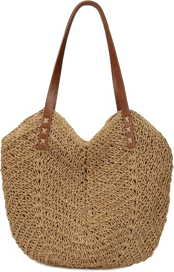 Womens Large Straw Tote Bag Handmade Woven Beach Shoulder Bag Top Handle Purse for Summer | Amazon (US)
