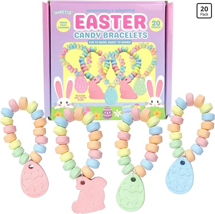 Easter Candy Bracelets, Individually Wrapped Edible Jewelry for Baskets, Egg Fillers and Hunts, 2... | Amazon (US)