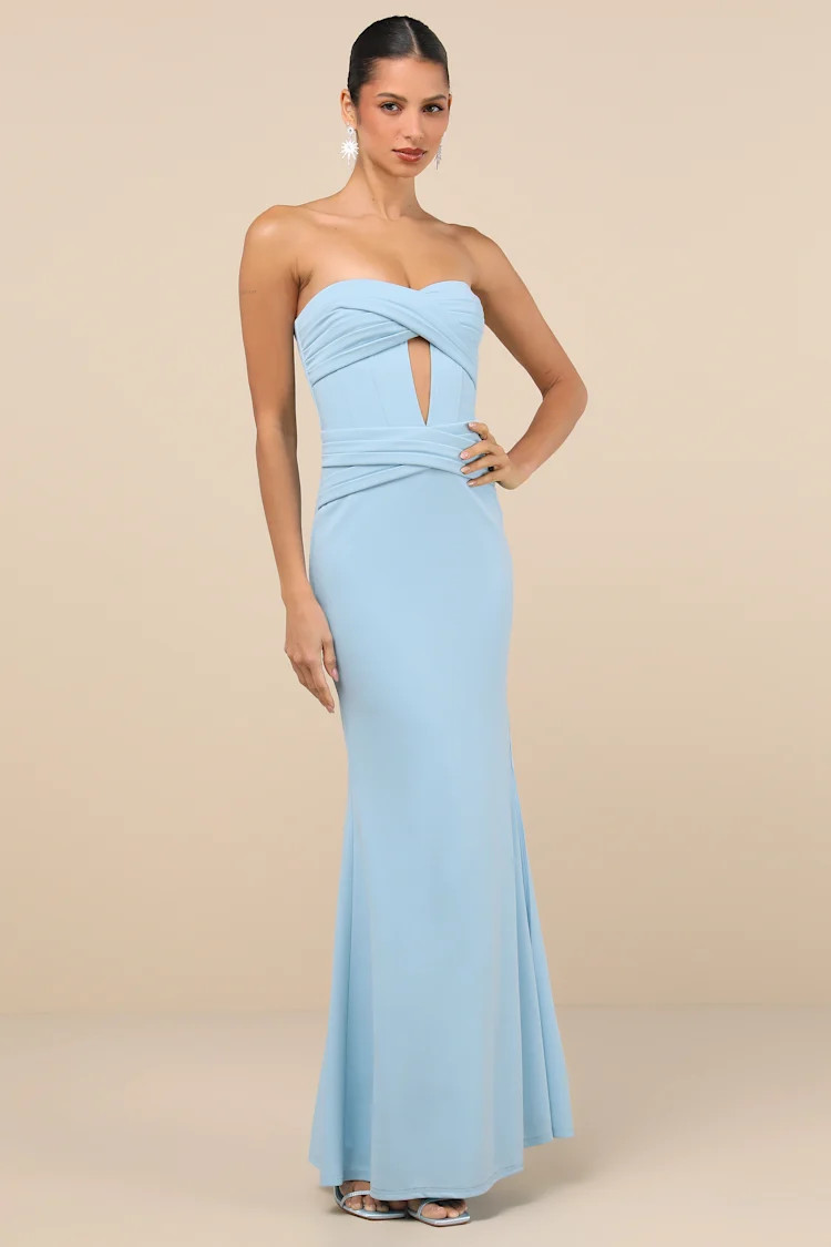 Elegant Finesse Light Blue Pleated Cutout Maxi Dress | Lulus
