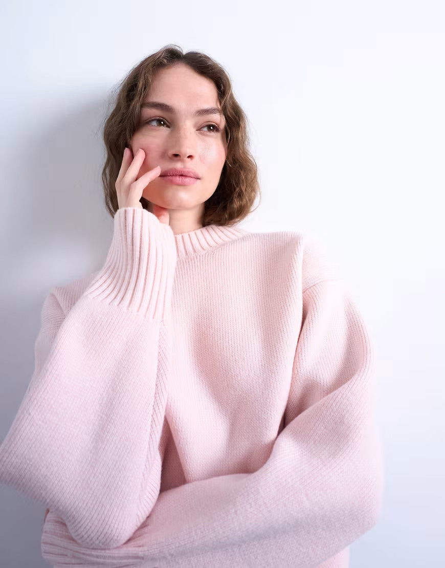 Topshop knitted chunky all needle clean crew jumper in pink | ASOS (Global)