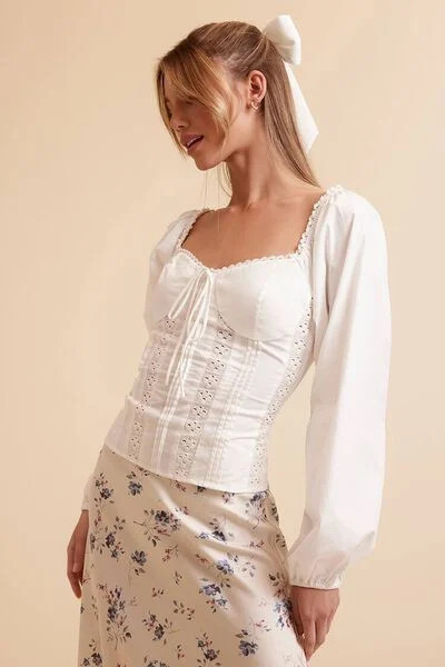 Poplin Eyelet Peasant-Sleeve Top | Forever 21 (US)