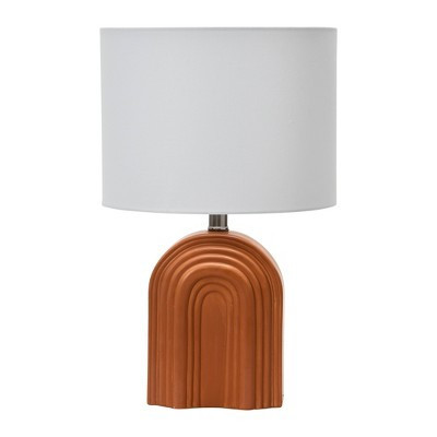 Storied Home Carved Arch Stoneware Table Lamp with Linen Drum Shade Terracotta: ETL & UL Listed, 1-Way Switch | Target
