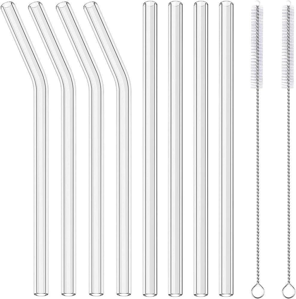 Elyum 8 Pack Reusable Glass Straws, 10'' x 10mm Clear Drinking Straws with 2 Cleaning Brushes Por... | Amazon (US)