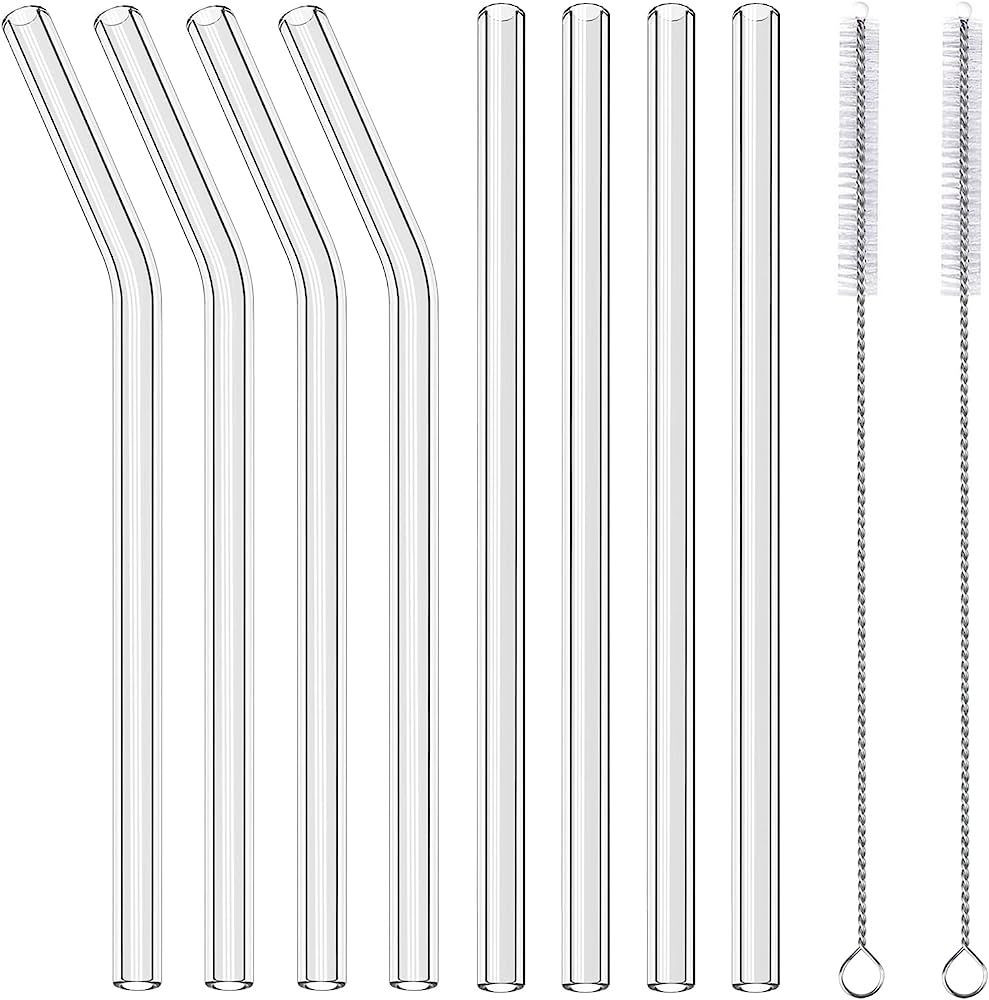 Elyum 8 Pack Reusable Glass Straws, 10'' x 10mm Clear Drinking Straws with 2 Cleaning Brushes Por... | Amazon (US)