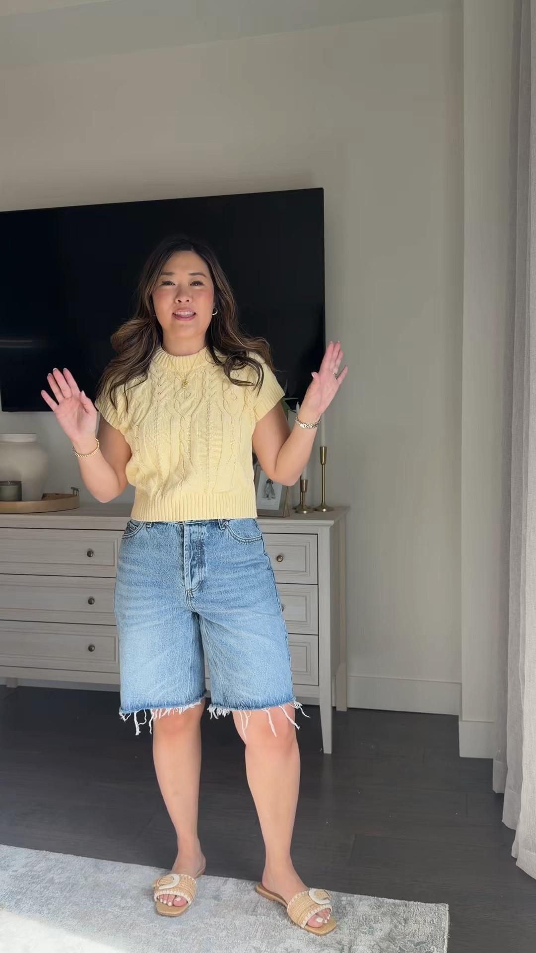 Yellow Top: Medium
10” inseam Shorts: 6