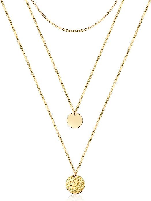 Ldurian Dainty Circle Karma Choker Necklace 14K Real Gold Plated Delicate Circle Necklace for Wom... | Amazon (US)