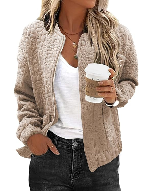 EVALESS Bomber Jackets for Women Spring Fashion 2025 Cute Jacquard Coats Lightweight Zip Up Jacke... | Amazon (US)
